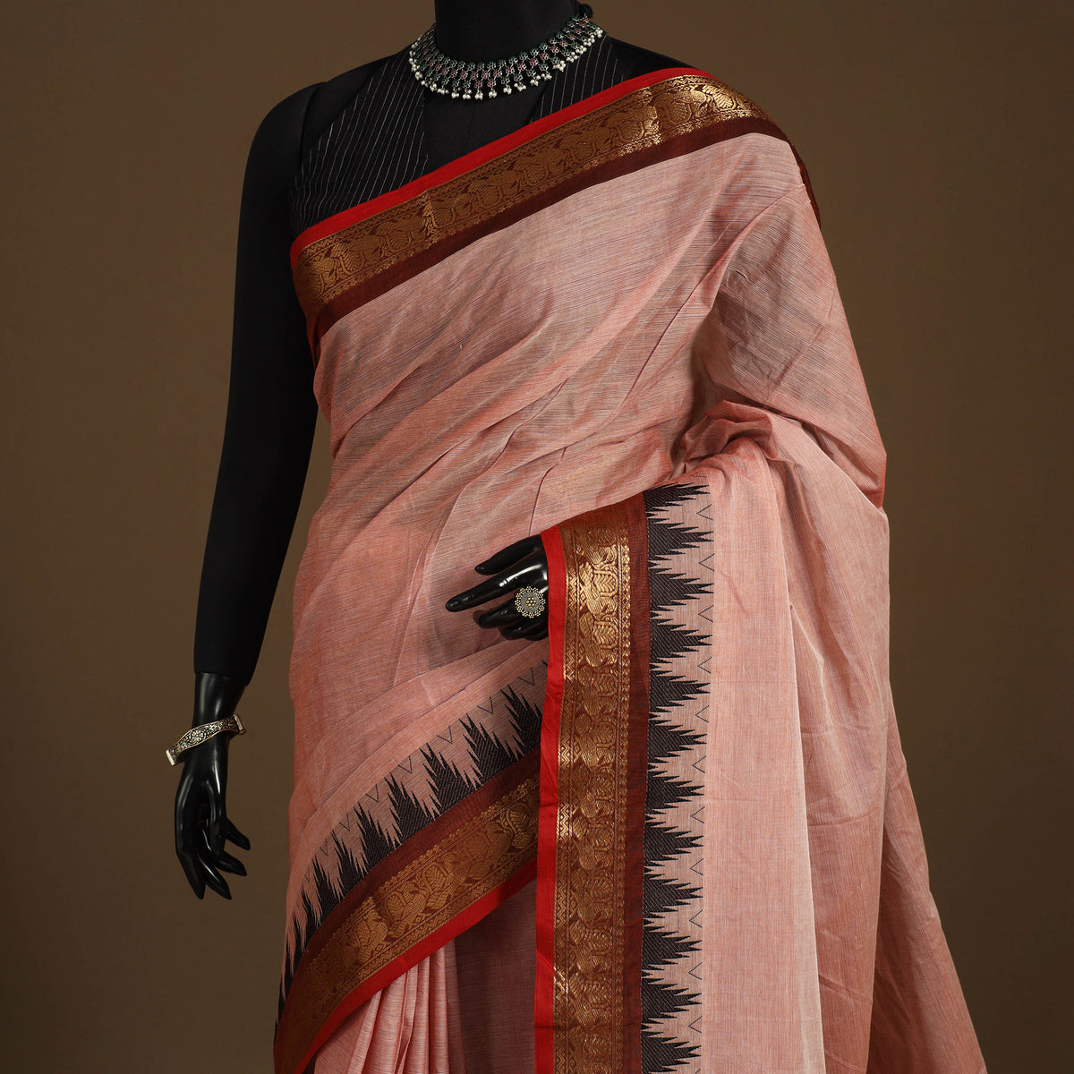 Pink Kandangi Chettinad Cotton Saree with Border