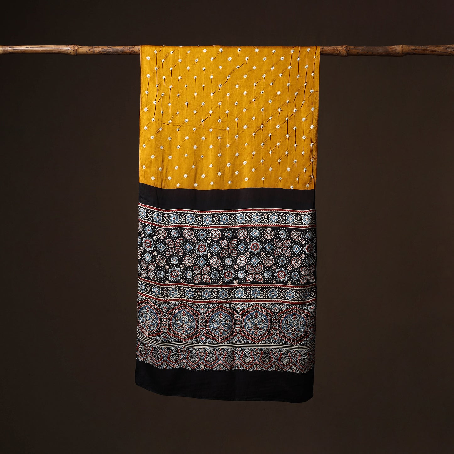 Kutch Bandhani Tie-Dye Ajrakh Block Print Modal Silk Stole 04