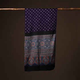Kutch Bandhani Tie-Dye Ajrakh Block Print Modal Silk Stole 03