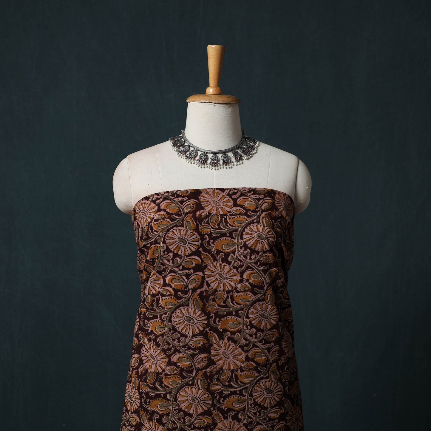 Pedana Hand Block Print Natural Dyed Cotton Kalamkari 2pc Unstitched Dress Material Kurta Set 03
