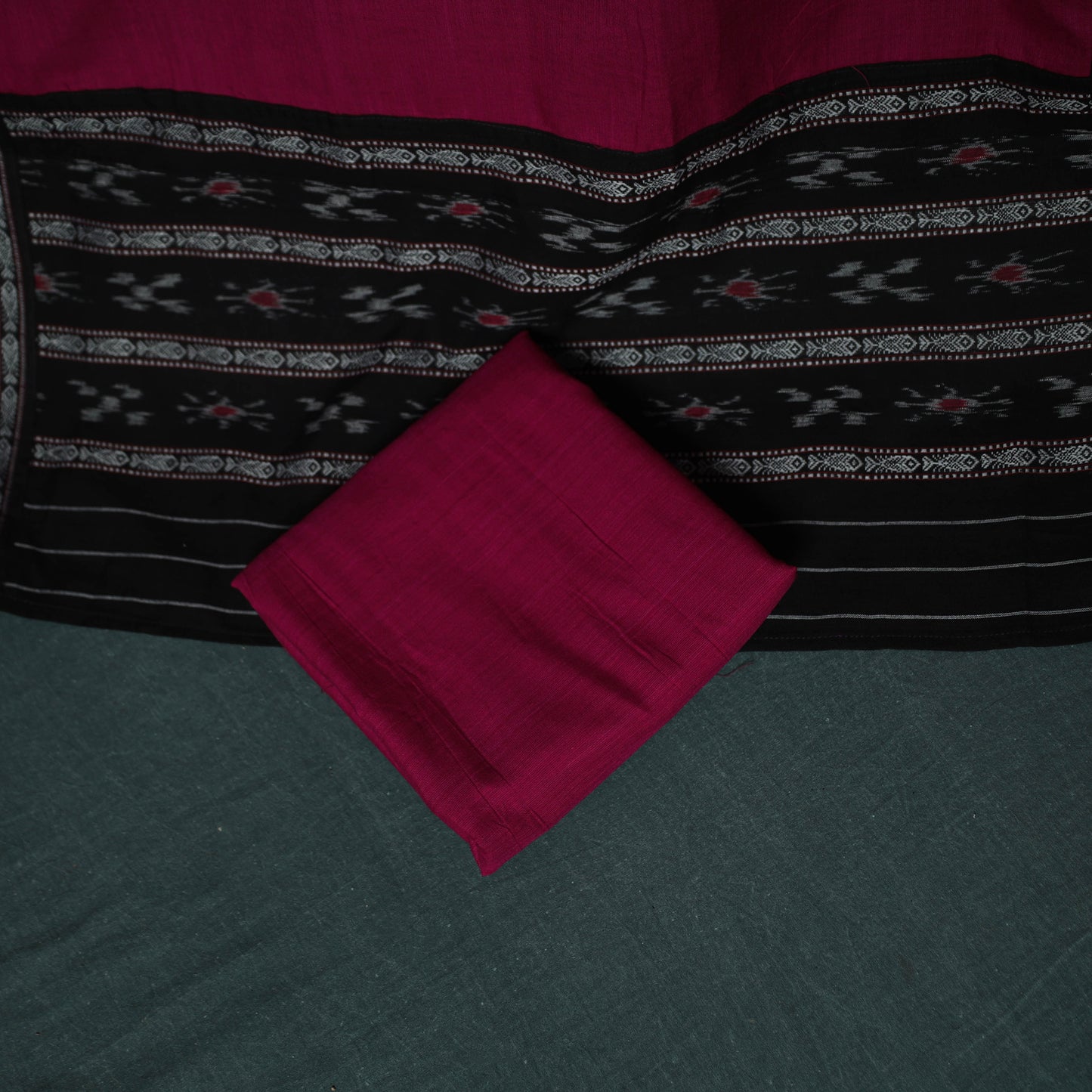 Black - Sambalpuri Ikat Cotton 3pc Unstitched Dress Material Suit Set 29
