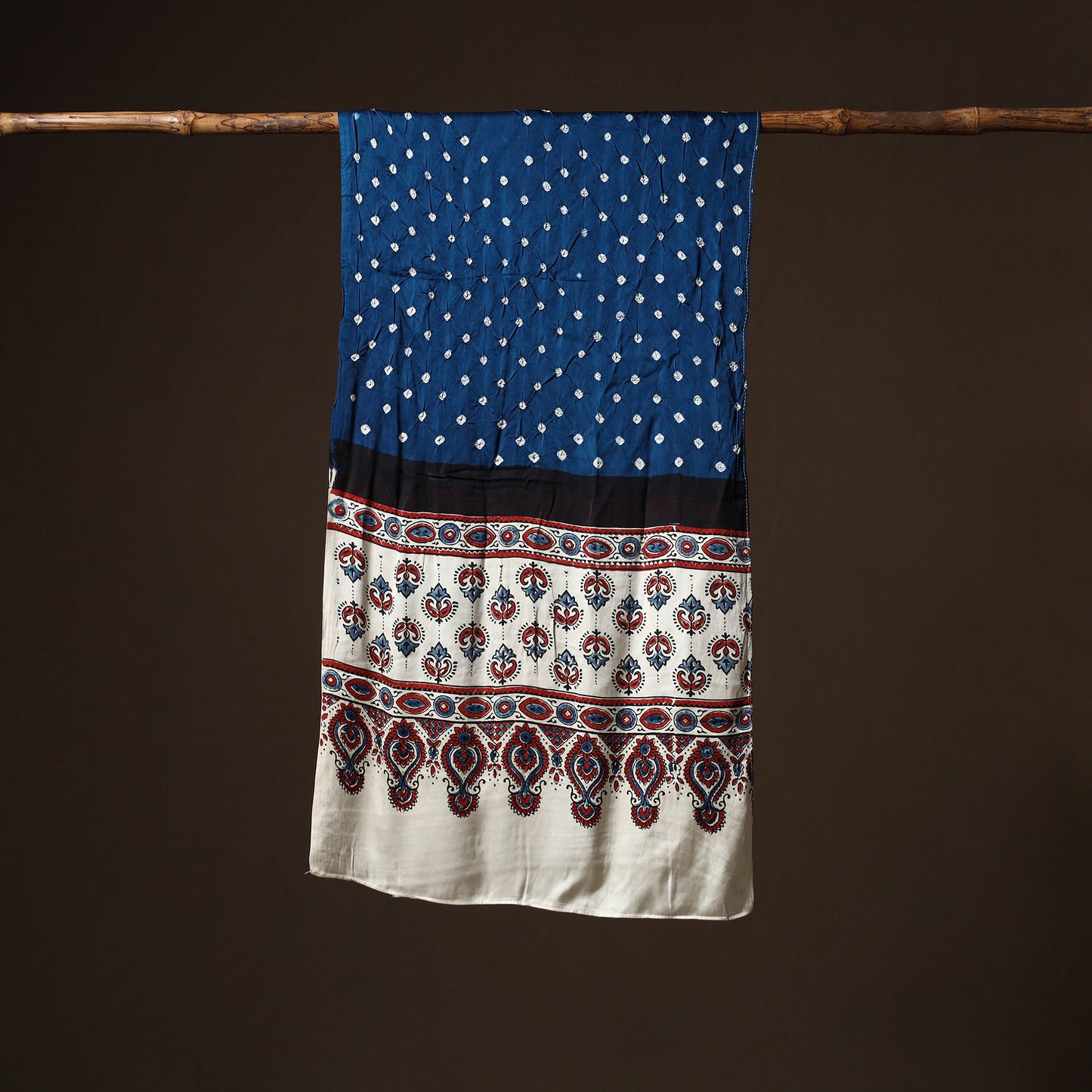 Kutch Bandhani Tie-Dye Ajrakh Block Print Modal Silk Stole 02