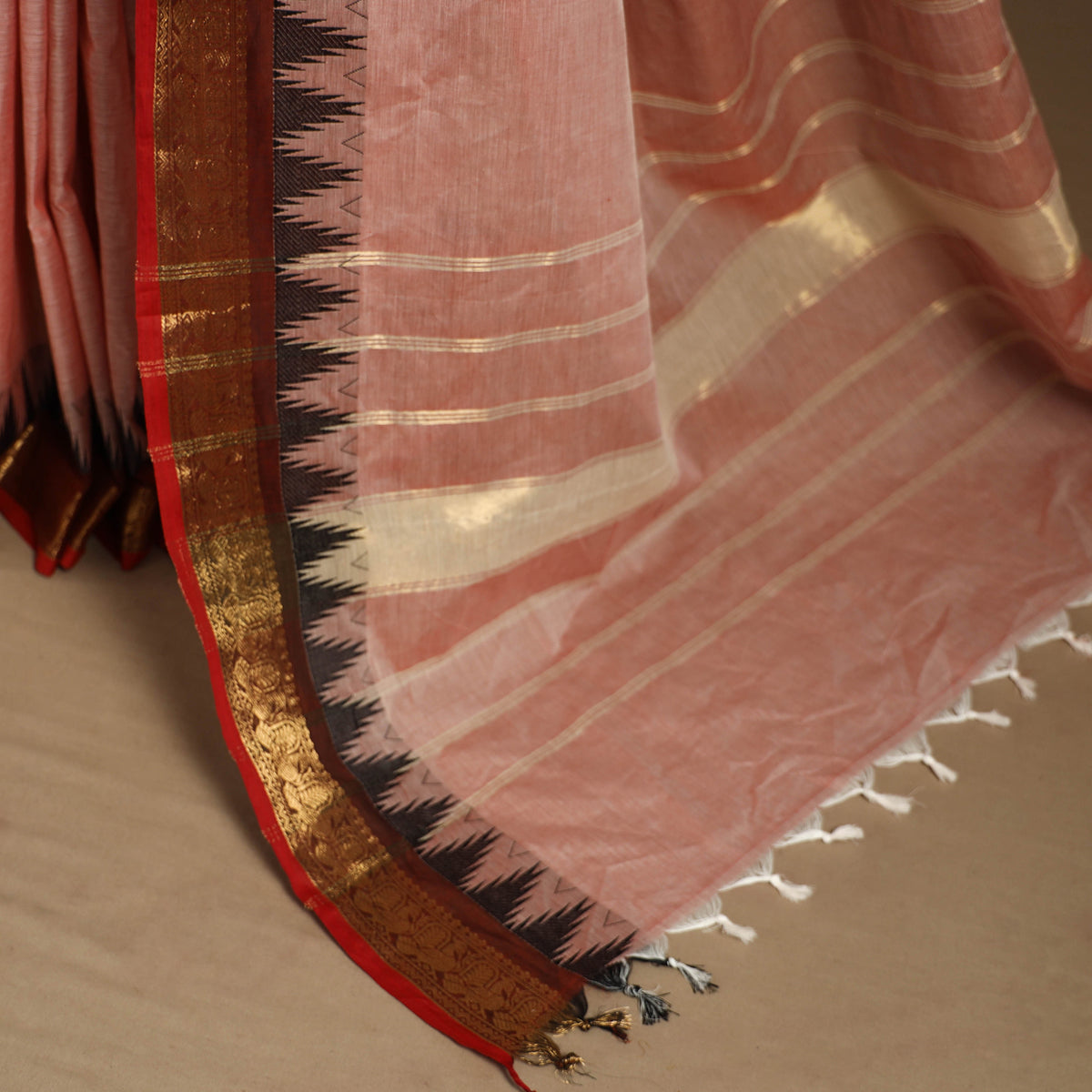 Pink Kandangi Chettinad Cotton Saree with Border