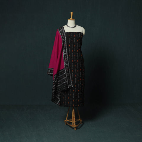 Sambalpuri Ikat Cotton 3pc Unstitched Dress Material Suit Set 29