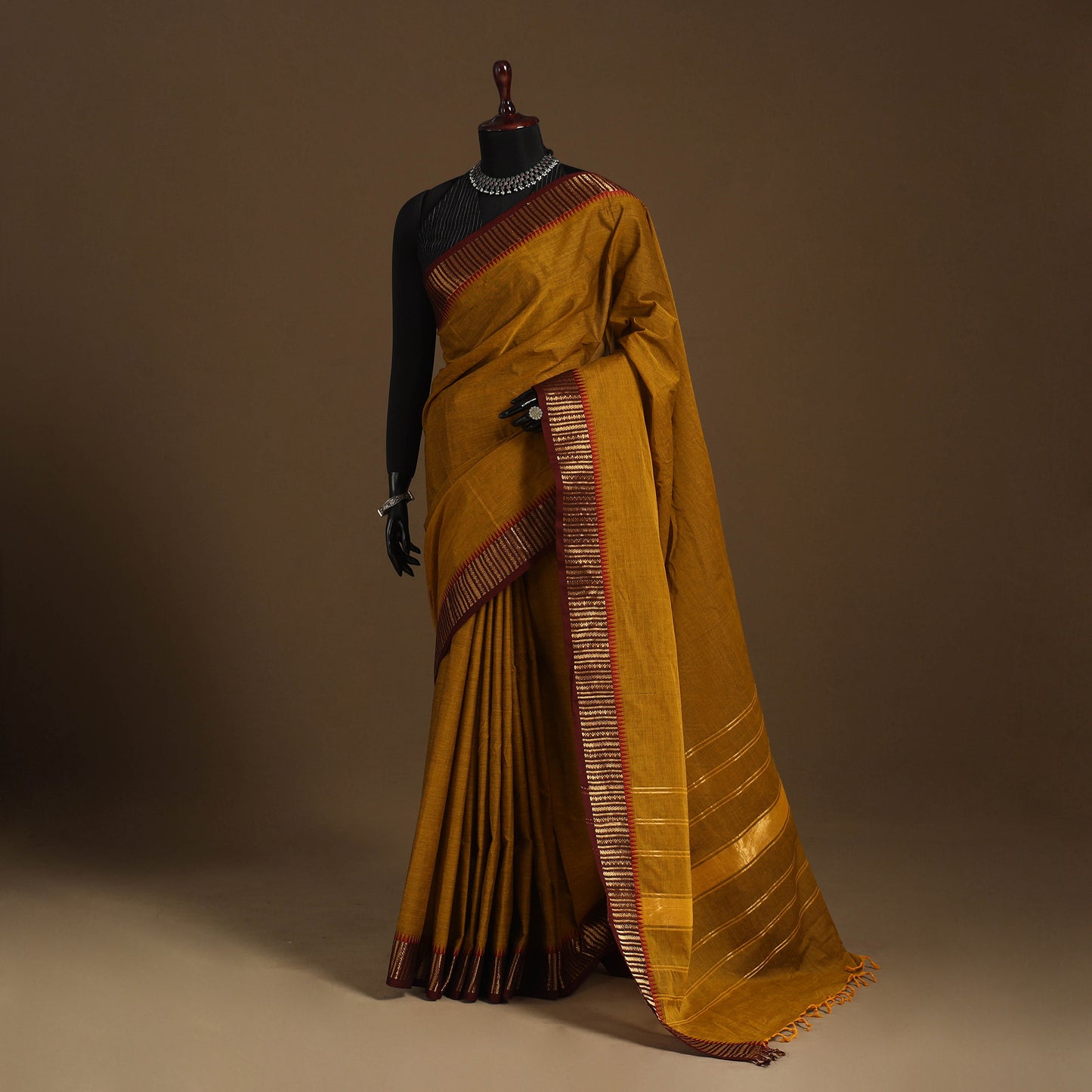 Brown Kandangi Chettinad Cotton Saree with Border