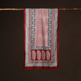 Red - Hand Block Print Natural Dyed Cotton Bagh Stole 58