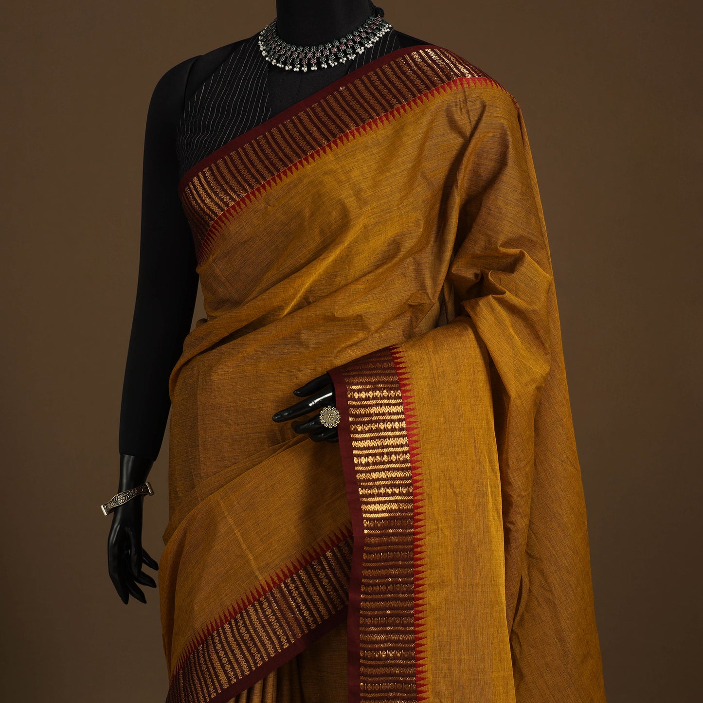 Brown Kandangi Chettinad Cotton Saree with Border