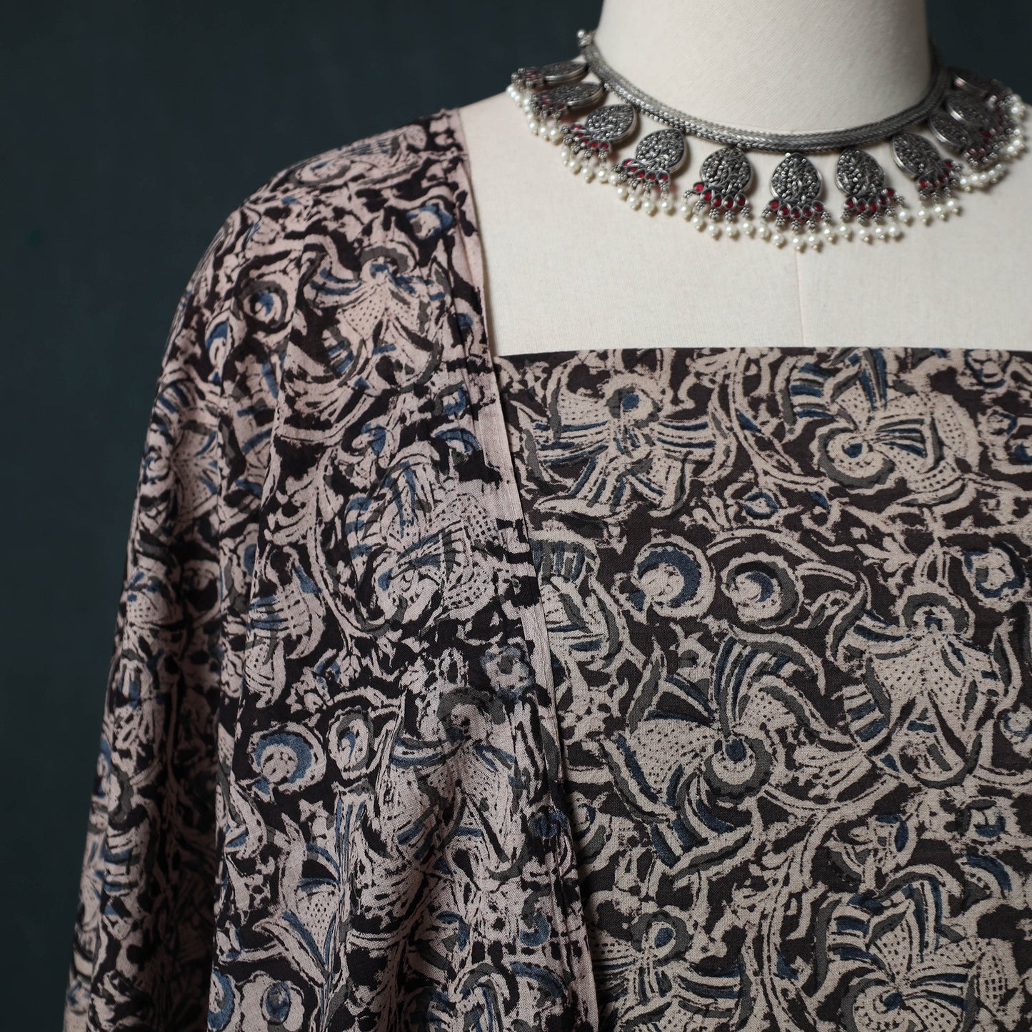 Pedana Hand Block Print Natural Dyed Cotton Kalamkari 2pc Unstitched Dress Material Kurta Set 04