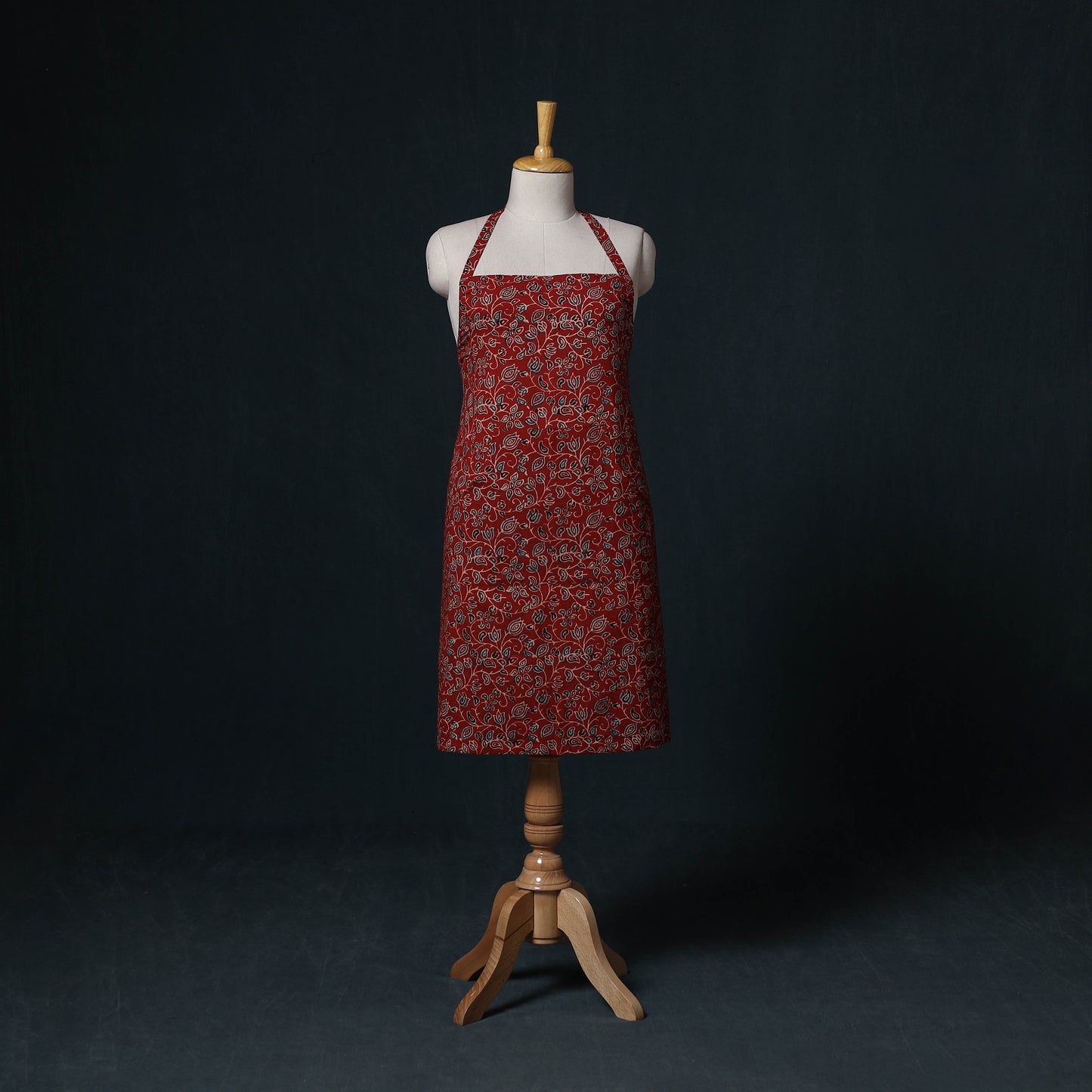 Red - Ajrakh Hand Block Print Cotton Apron with Pocket 02