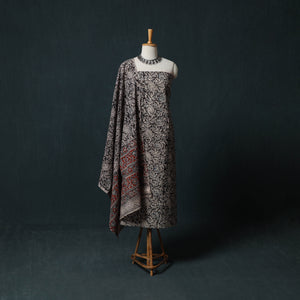 Black - Pedana Hand Block Print Natural Dyed Cotton Kalamkari 2pc Unstitched Dress Material Kurta Set 08