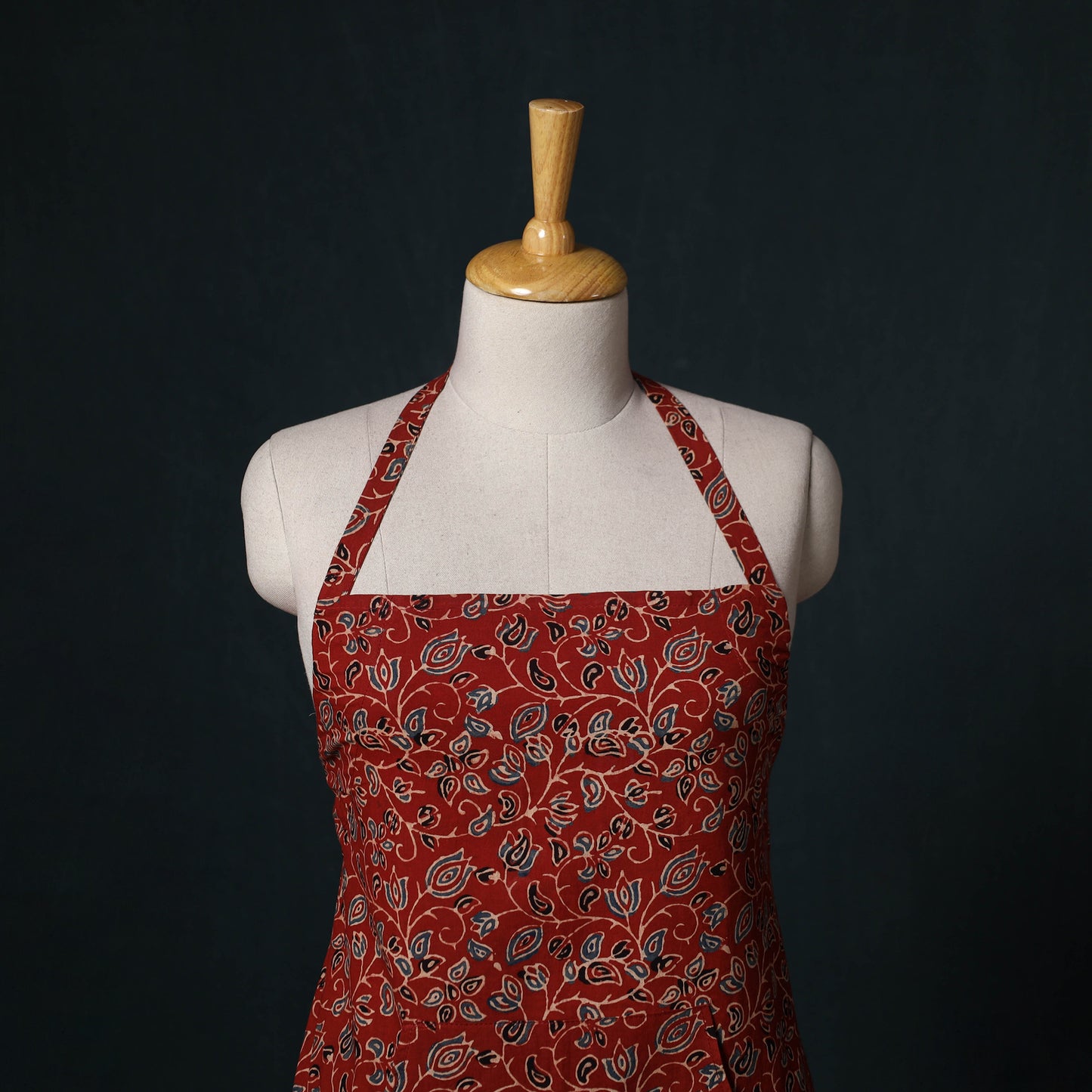 Red - Ajrakh Hand Block Print Cotton Apron with Pocket 02