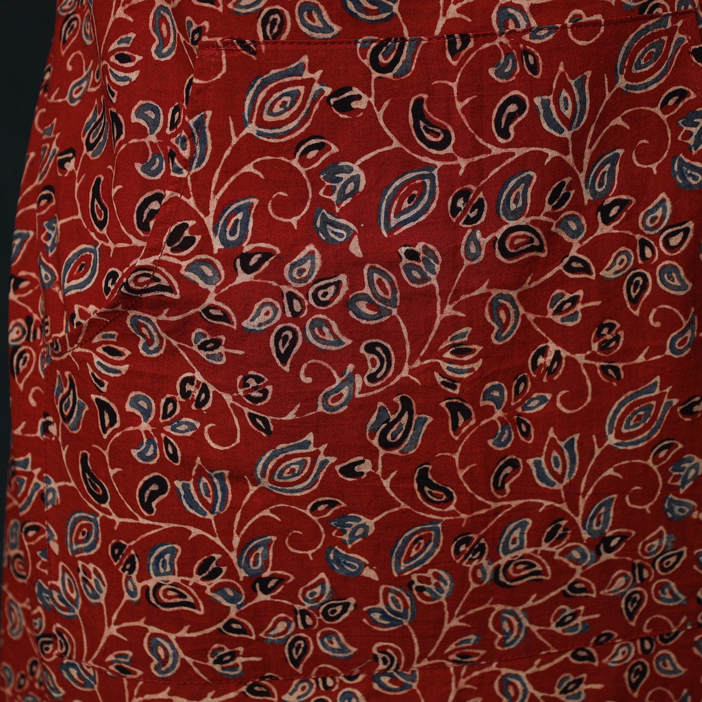 Red - Ajrakh Hand Block Print Cotton Apron with Pocket 02