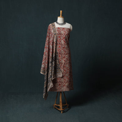 Pedana Hand Block Print Natural Dyed Cotton Kalamkari 2pc Unstitched Dress Material Kurta Set 09