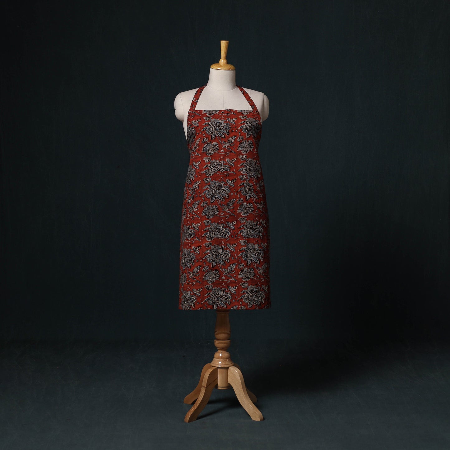 Red - Ajrakh Hand Block Print Cotton Apron with Pocket 03