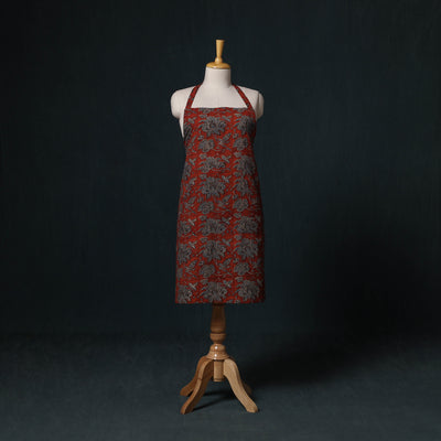 Red - Ajrakh Hand Block Print Cotton Apron with Pocket 03