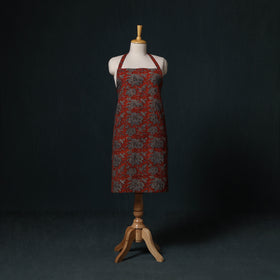 Red - Ajrakh Hand Block Print Cotton Apron with Pocket 03