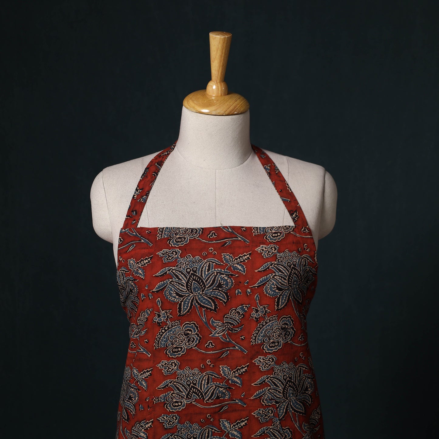 Red - Ajrakh Hand Block Print Cotton Apron with Pocket 03