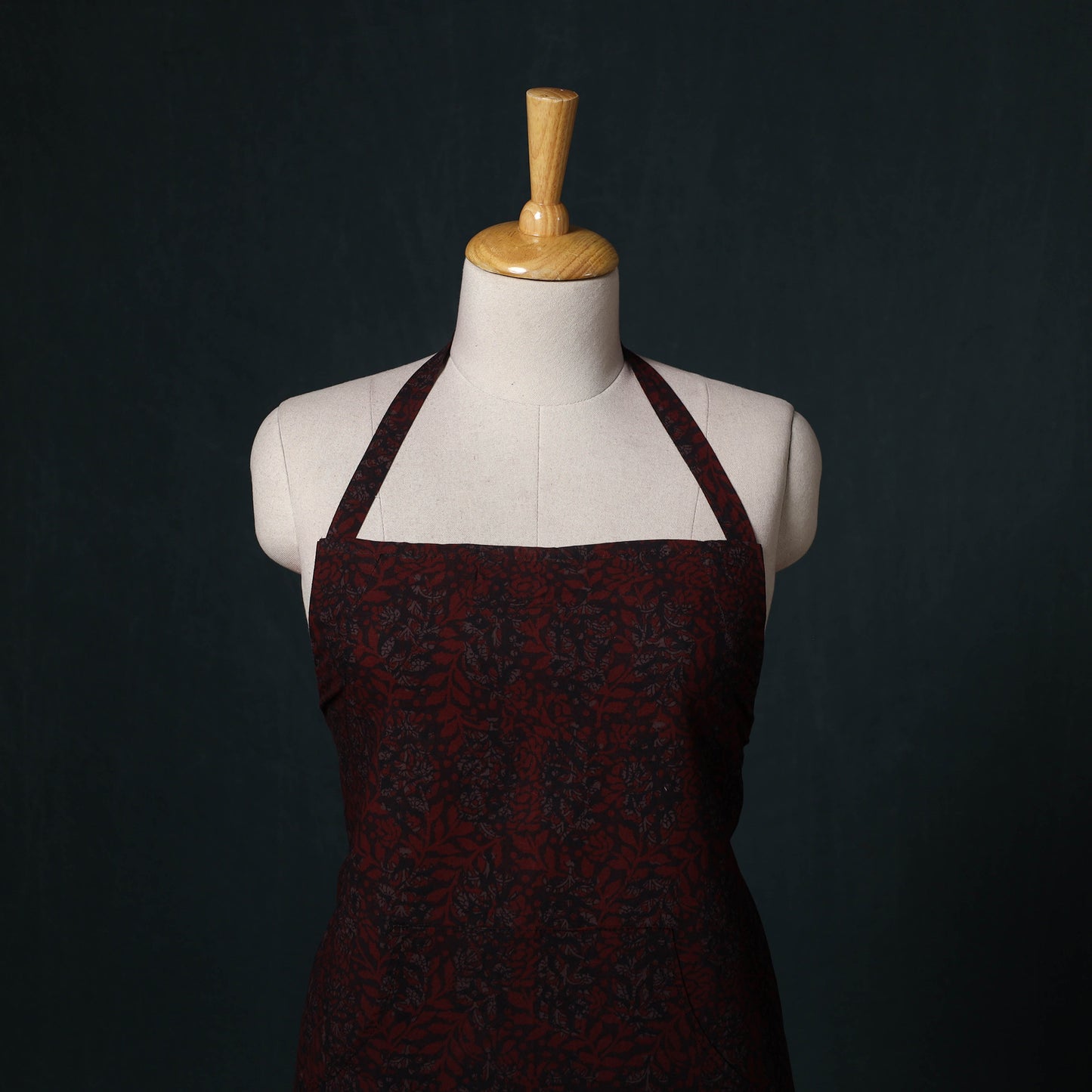 Maroon - Bagh Hand Block Print Cotton Apron with Pocket 04