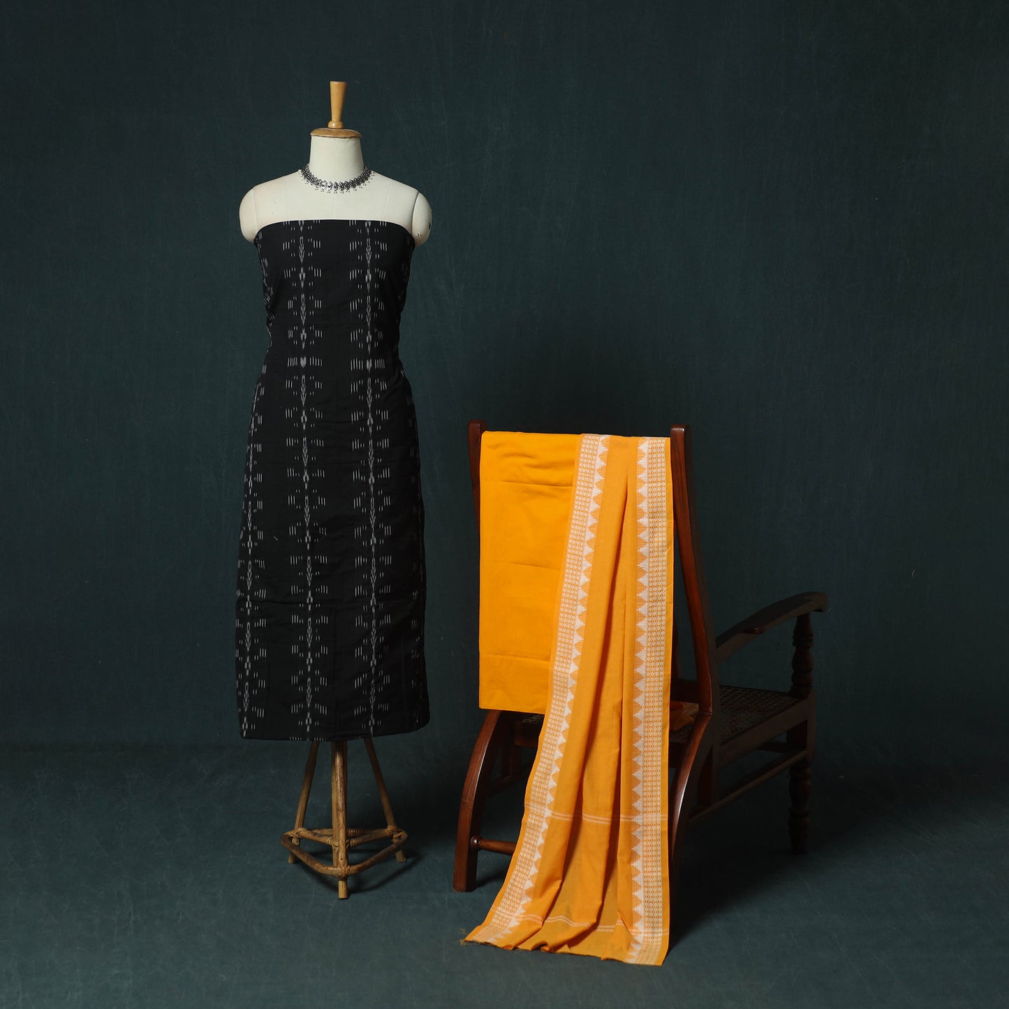 Sambalpuri Ikat Cotton 3pc Unstitched Dress Material Suit Set 35