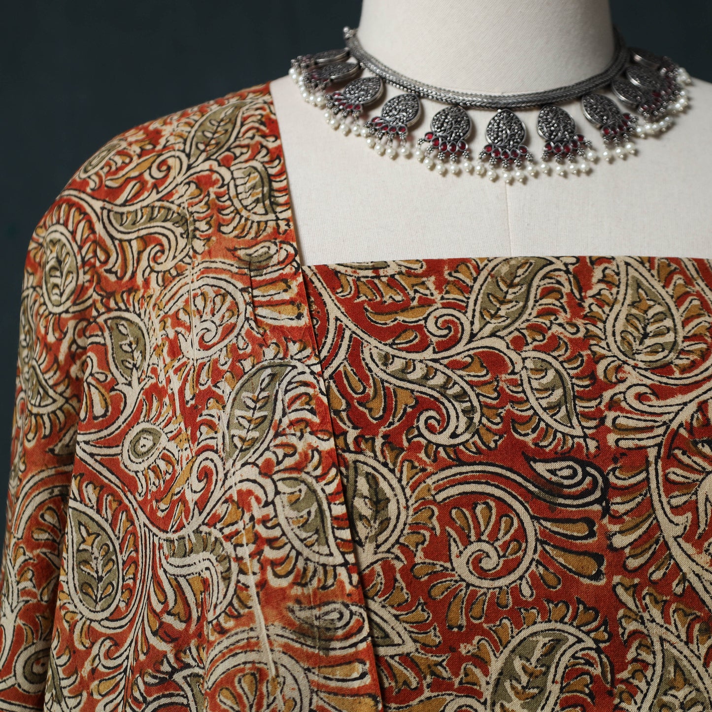 Pedana Hand Block Print Natural Dyed Cotton Kalamkari 2pc Unstitched Dress Material Kurta Set 11