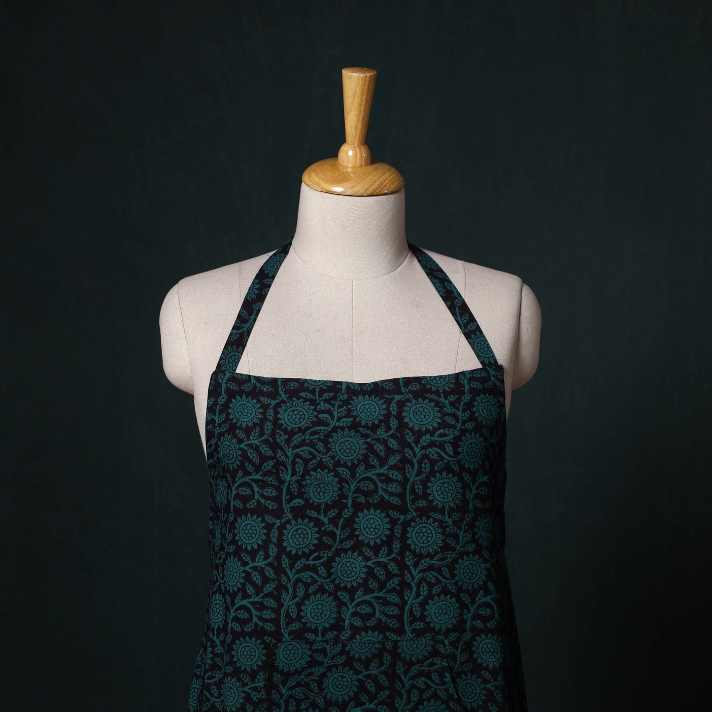 Green - Bagh Hand Block Print Cotton Apron with Pocket 05