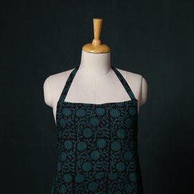 Green - Bagh Hand Block Print Cotton Apron with Pocket 05