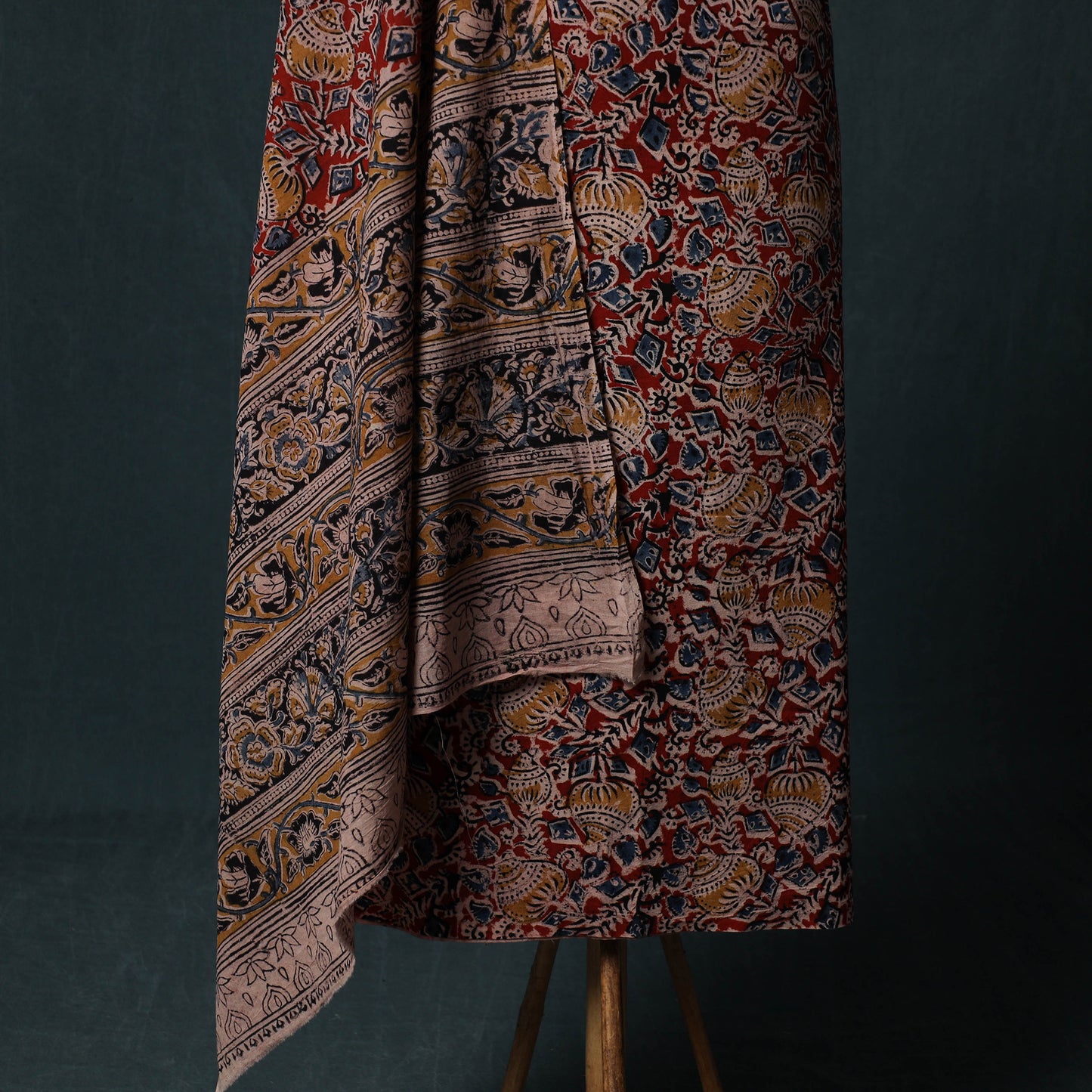 Pedana Hand Block Print Natural Dyed Cotton Kalamkari 2pc Unstitched Dress Material Kurta Set 12