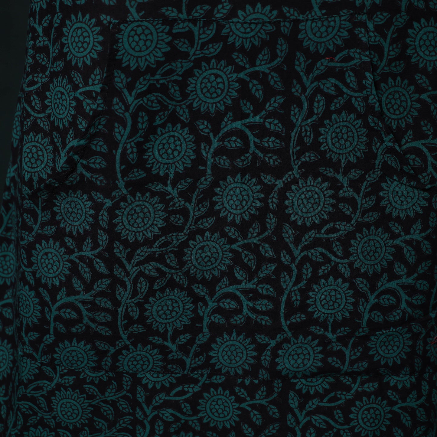 Green - Bagh Hand Block Print Cotton Apron with Pocket 05