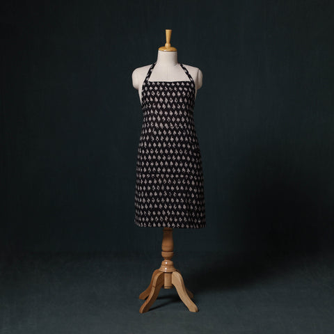 Black - Bagh Hand Block Print Cotton Apron with Pocket 06