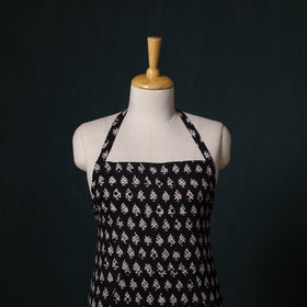 Black - Bagh Hand Block Print Cotton Apron with Pocket 06