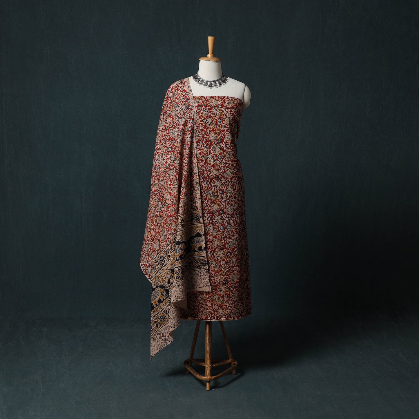 Pedana Hand Block Print Natural Dyed Cotton Kalamkari 2pc Unstitched Dress Material Kurta Set 13
