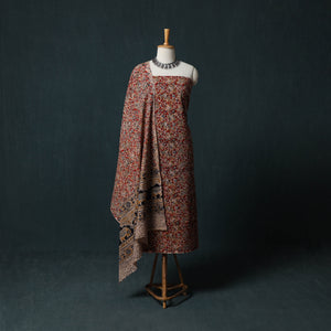 Red - Pedana Hand Block Print Natural Dyed Cotton Kalamkari 2pc Unstitched Dress Material Kurta Set 13