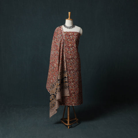 Red - Pedana Hand Block Print Natural Dyed Cotton Kalamkari 2pc Unstitched Dress Material Kurta Set 13