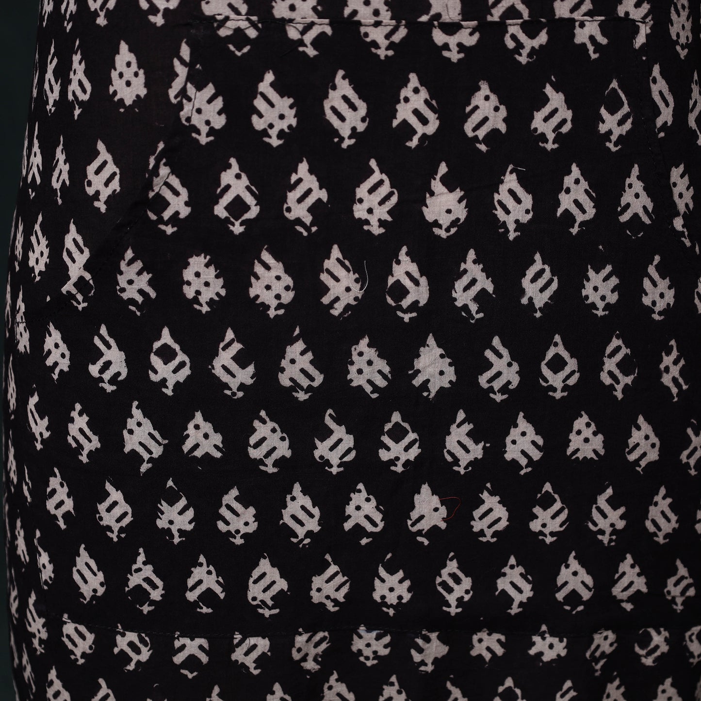 Black - Bagh Hand Block Print Cotton Apron with Pocket 06
