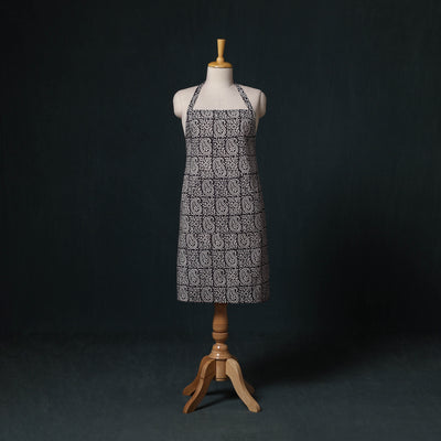 Black - Bagh Hand Block Print Cotton Apron with Pocket 07