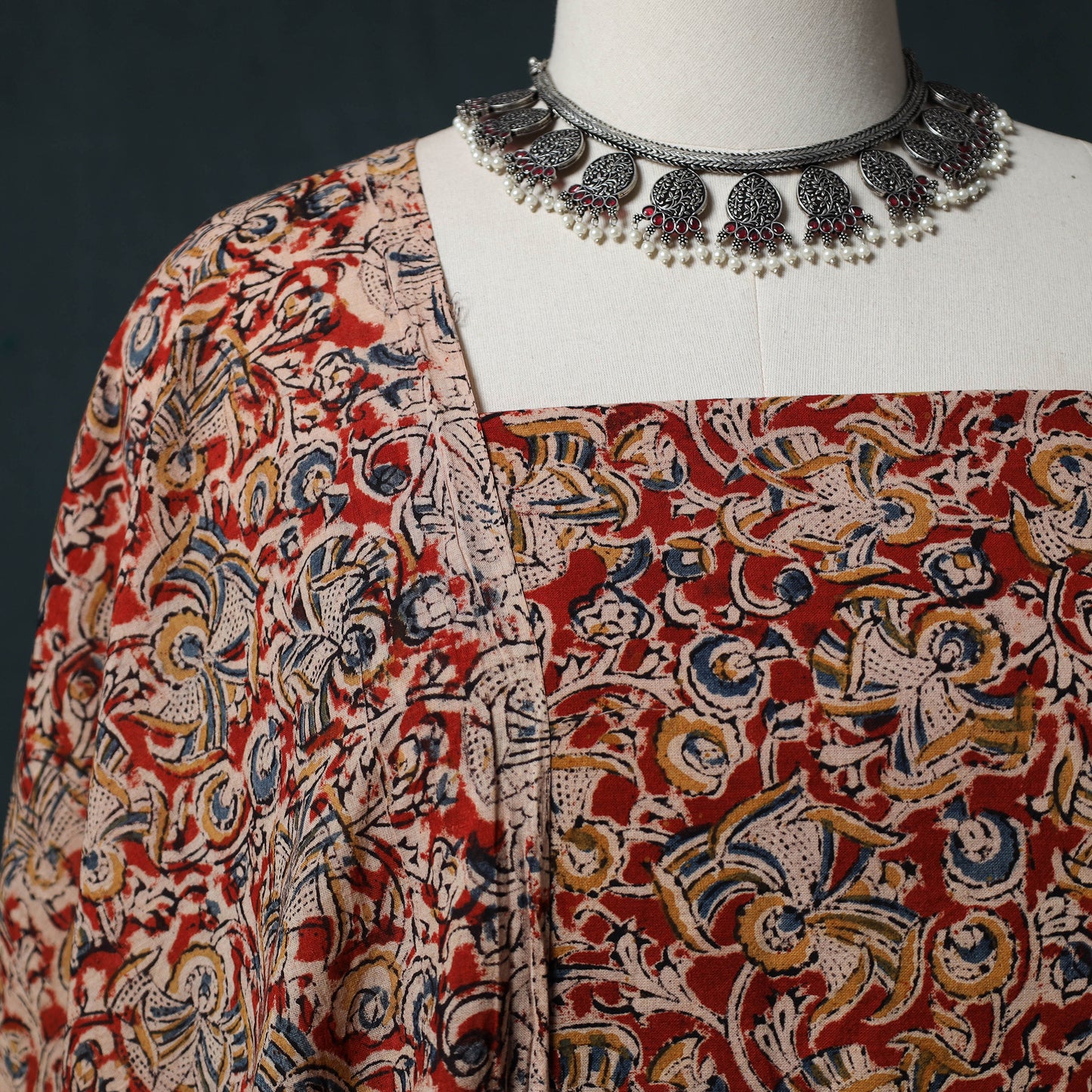 Pedana Hand Block Print Natural Dyed Cotton Kalamkari 2pc Unstitched Dress Material Kurta Set 13