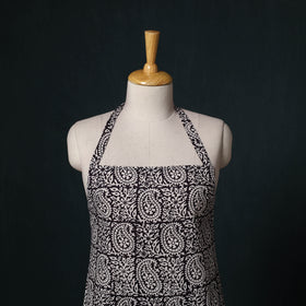 Black - Bagh Hand Block Print Cotton Apron with Pocket 07