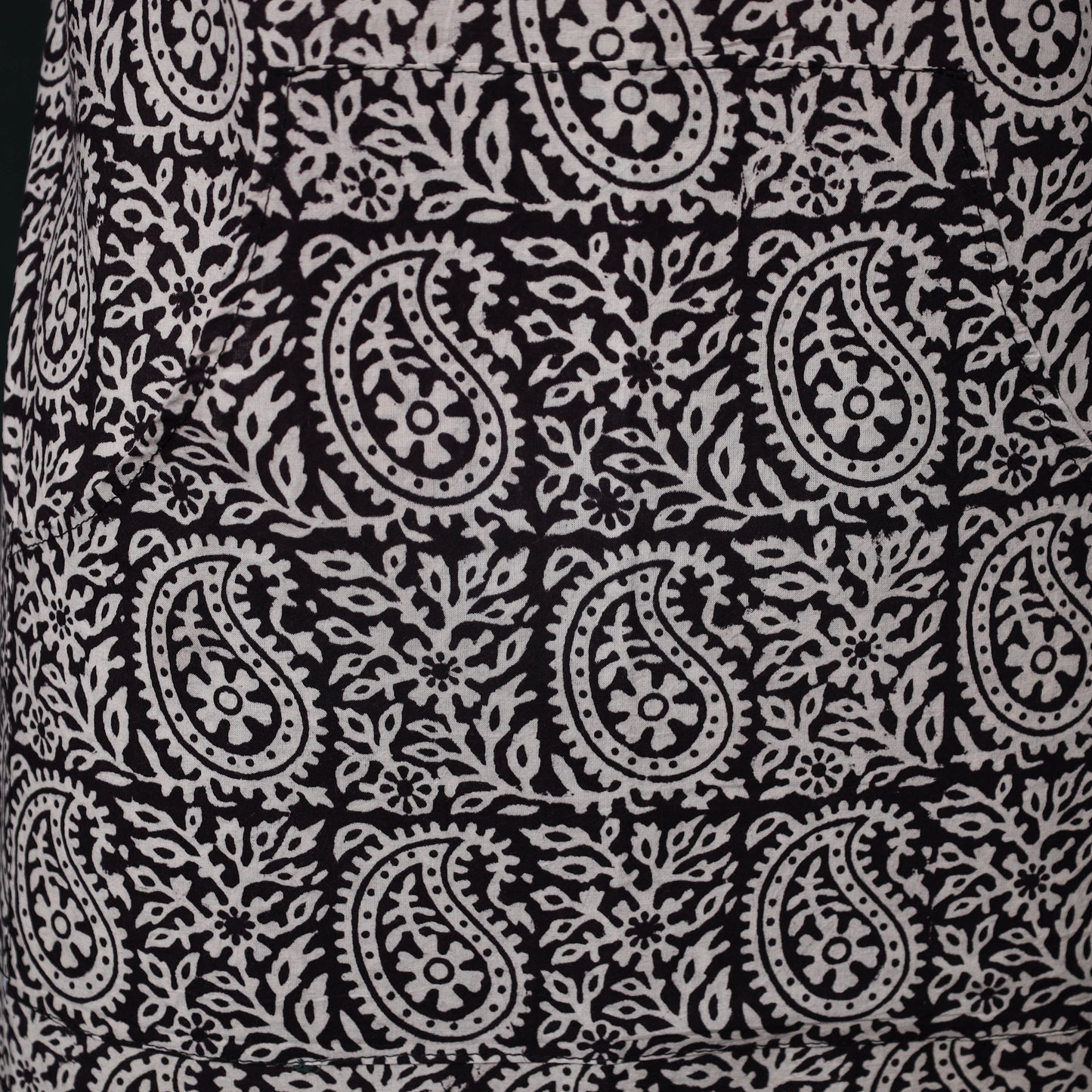 Black - Bagh Hand Block Print Cotton Apron with Pocket 07