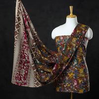 Brown - 2pc Cotton Kalamkari Print Dress Material Set 03