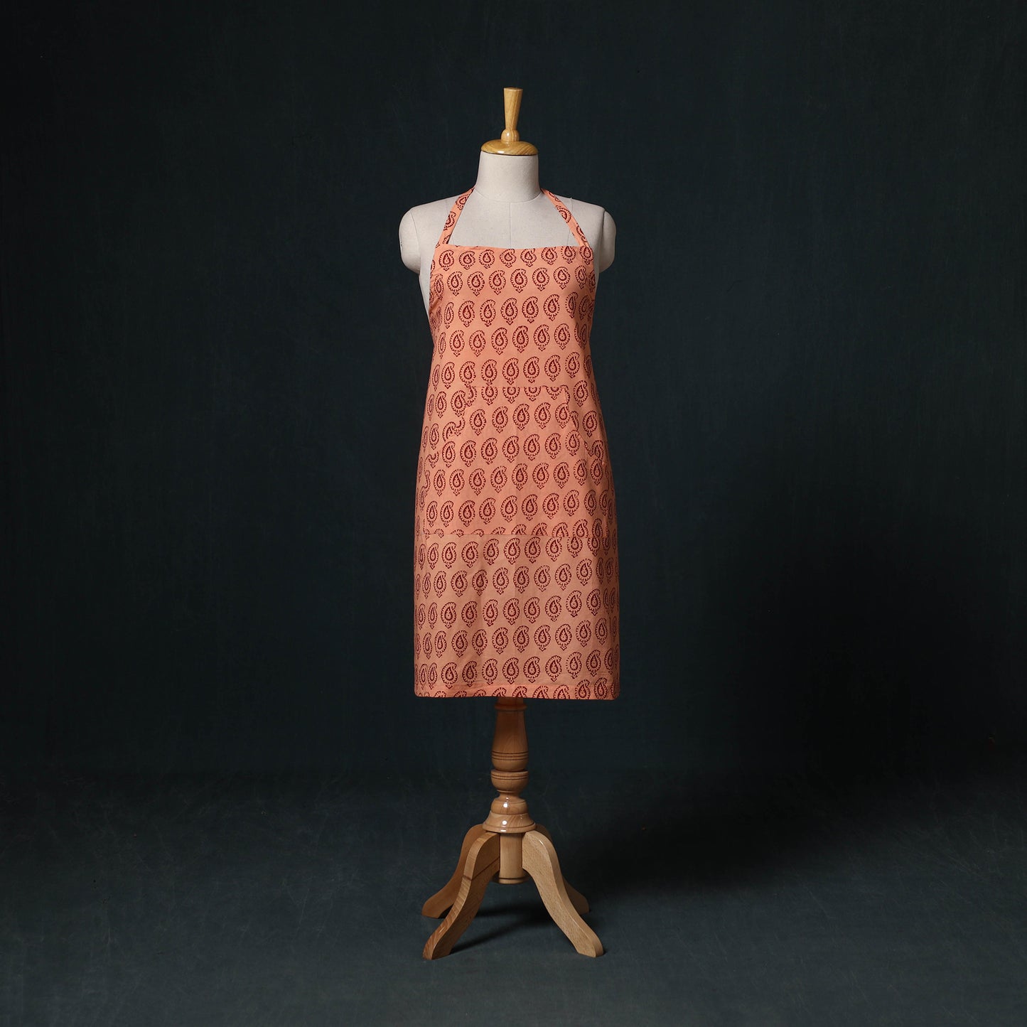 Orange - Bagh Hand Block Print Cotton Apron with Pocket 08