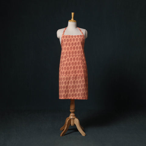 Orange - Bagh Hand Block Print Cotton Apron with Pocket 08