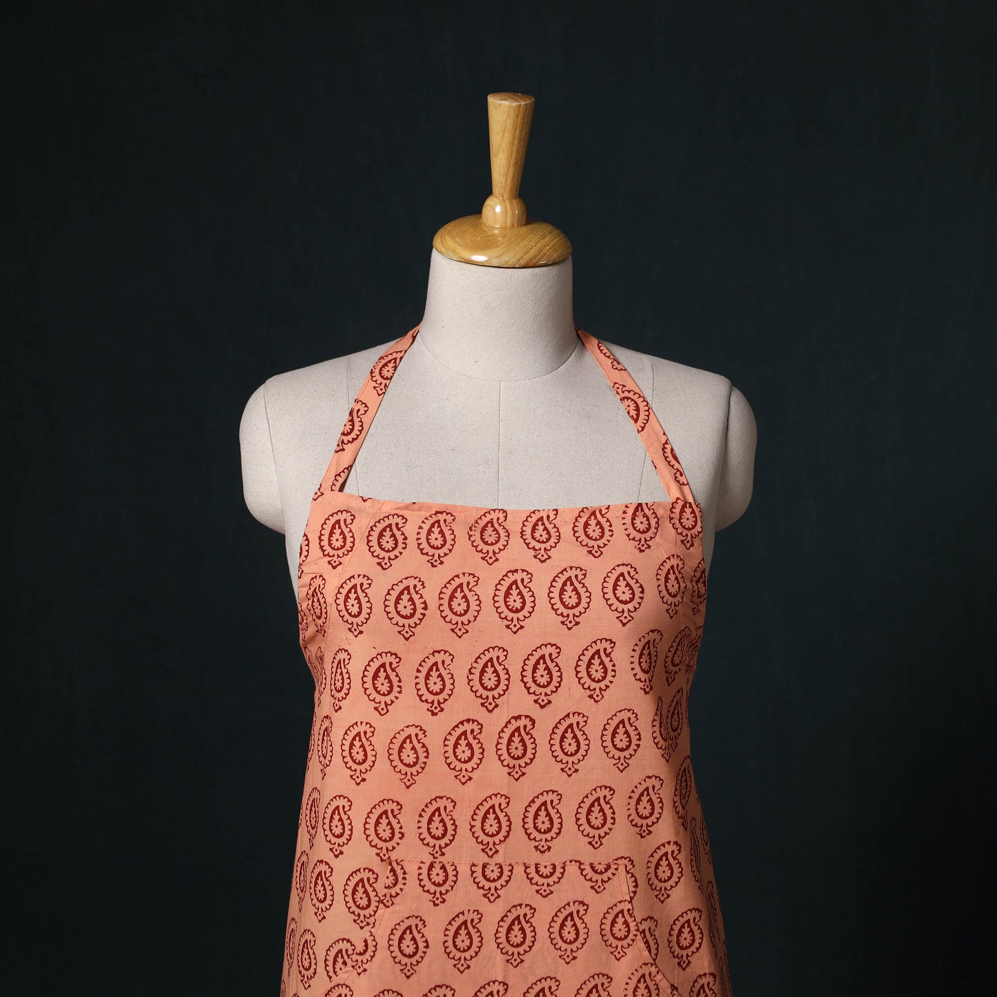 Orange - Bagh Hand Block Print Cotton Apron with Pocket 08