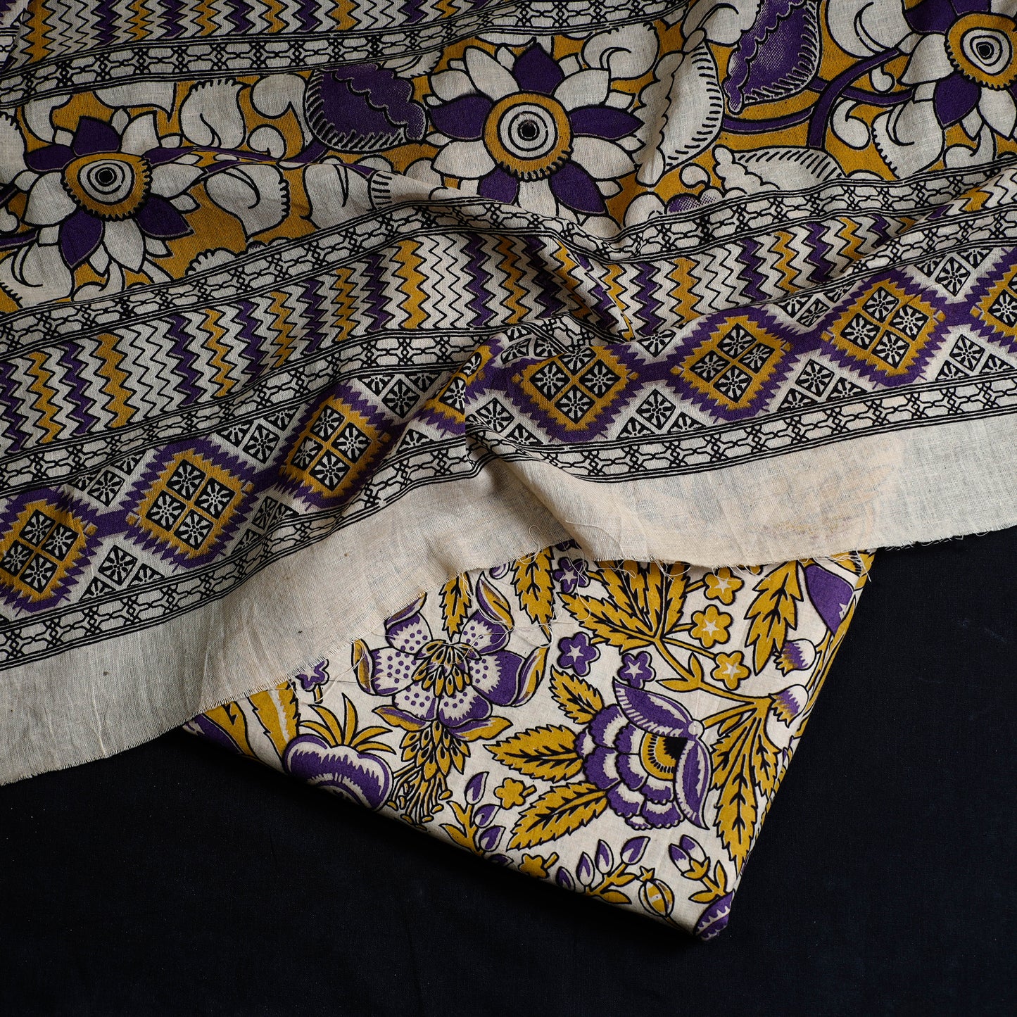 Multicolor - 2pc Cotton Kalamkari Print Dress Material Set 02