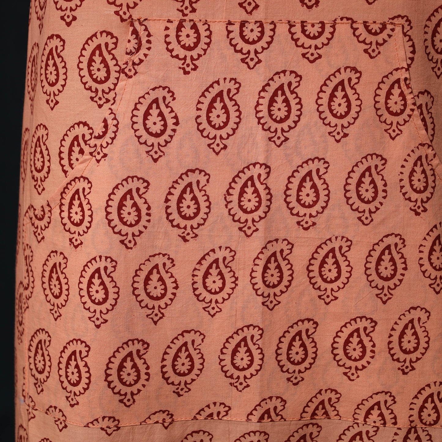 Orange - Bagh Hand Block Print Cotton Apron with Pocket 08