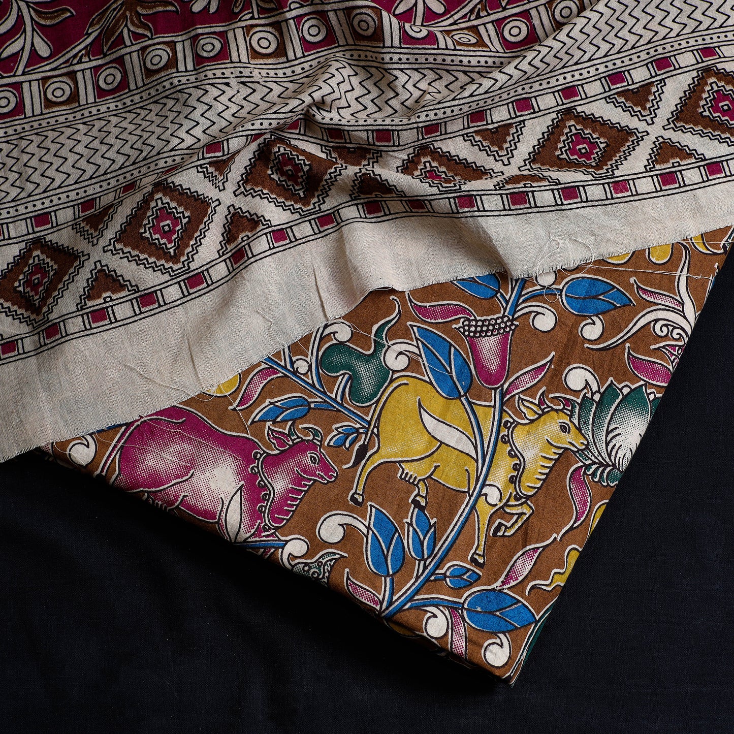 Brown - 2pc Cotton Kalamkari Print Dress Material Set 03