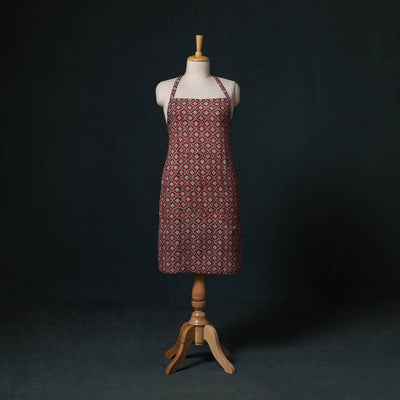 Red - Bagh Hand Block Print Cotton Apron with Pocket 09