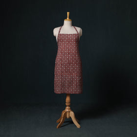 Red - Bagh Hand Block Print Cotton Apron with Pocket 09