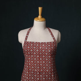 Red - Bagh Hand Block Print Cotton Apron with Pocket 09