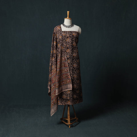 Black - Pedana Hand Block Print Natural Dyed Cotton Kalamkari 2pc Unstitched Dress Material Kurta Set 15