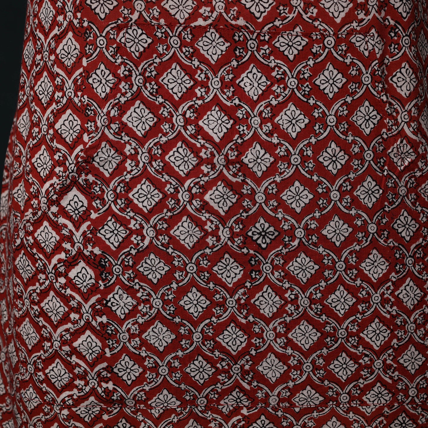 Red - Bagh Hand Block Print Cotton Apron with Pocket 09